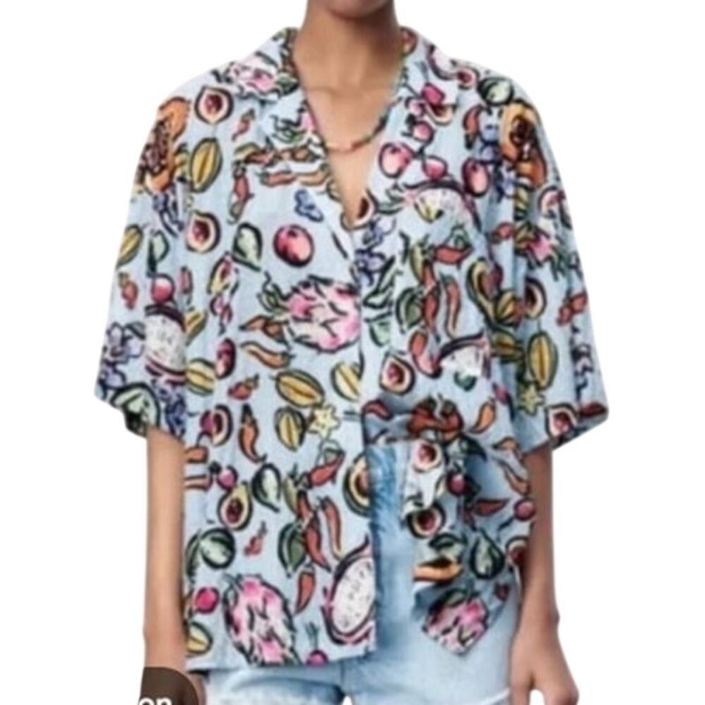 Zara Fruit Print Button Up Shirt Medium